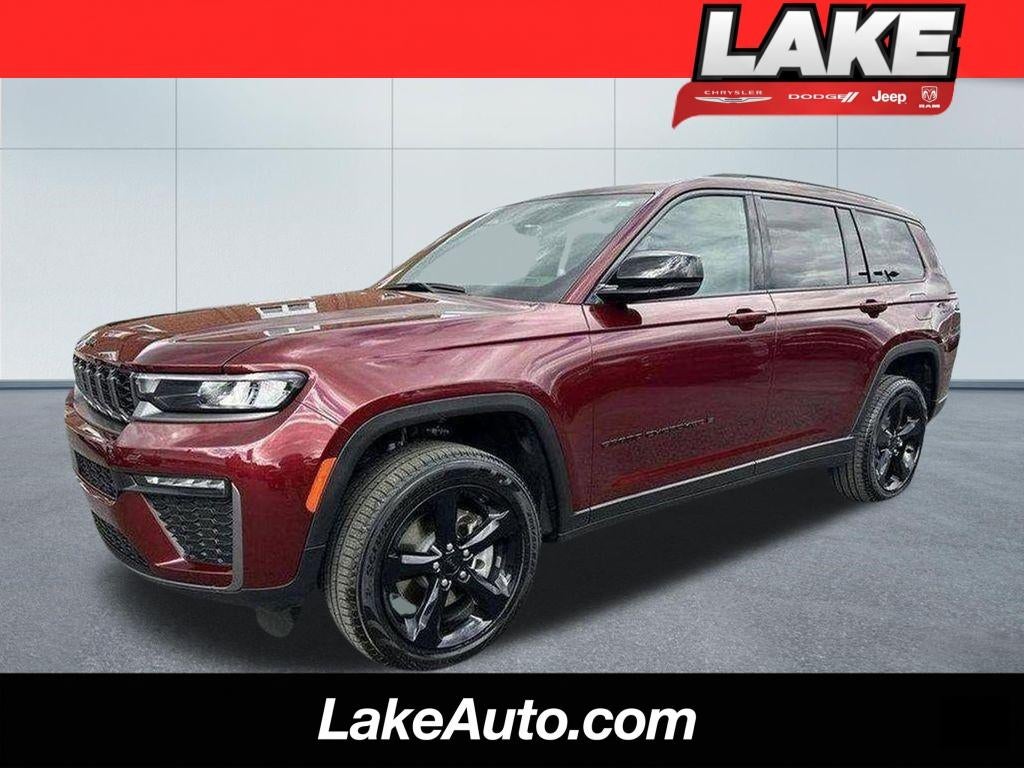2026 Jeep Grand Cherokee L Limited in Velvet Red Pearl-Coat Exterior Paint — front three-quarter view