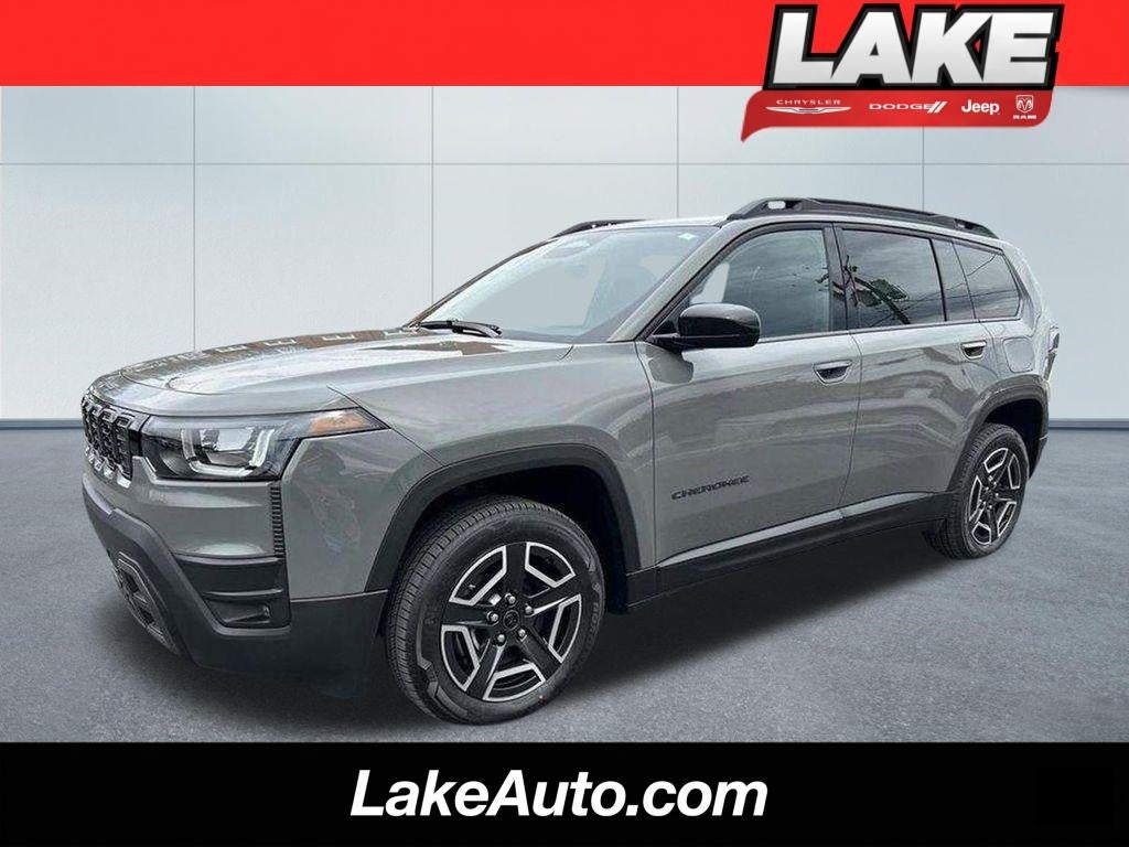 2026 Jeep Cherokee Laredo in Sting-Gray Clear-Coat Exterior Paint — front three-quarter view