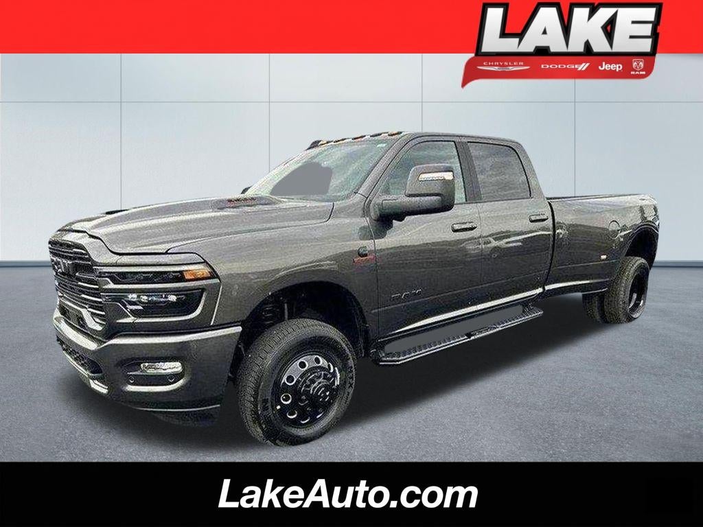 2026 RAM 3500 Laramie in Granite Crystal Metallic Clear-Coat Exterior Paint — front three-quarter view