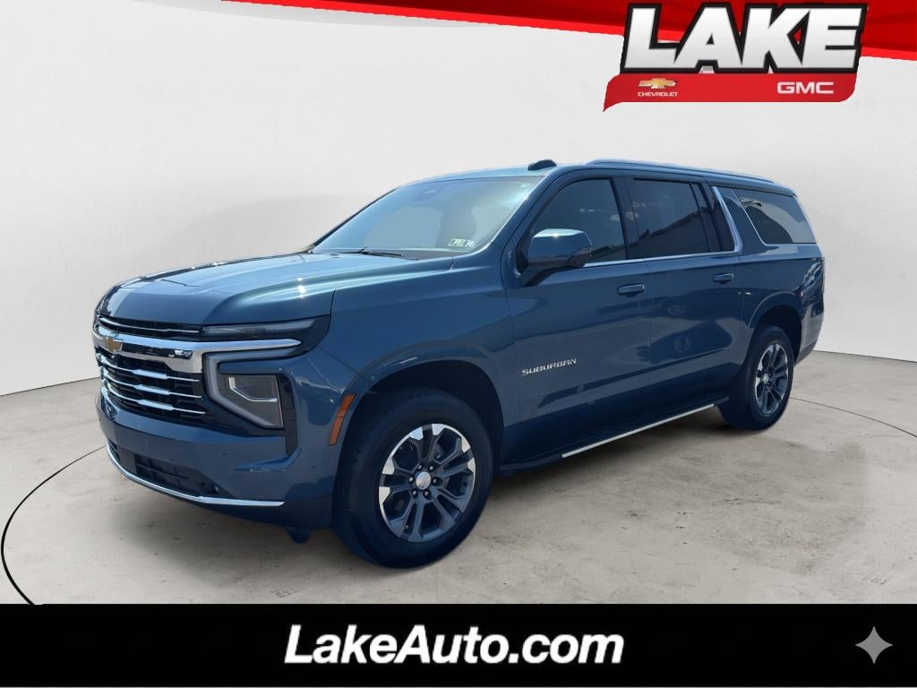 2025 Chevrolet Suburban LT in Lakeshore Blue Metallic — front three-quarter view